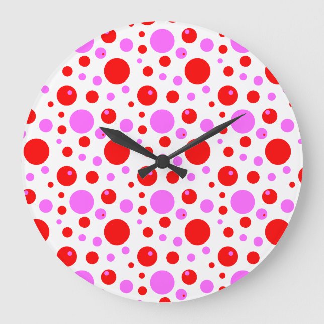 Reloj de pared de puntos de polka rosado rojo (Anverso)