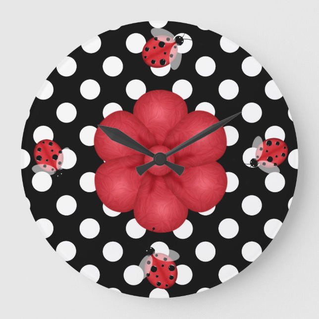 Reloj de pared de puntos de polka y bichos de garg (Anverso)