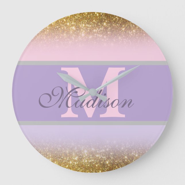 reloj de pared de purpurina pinky personalizado (Anverso)