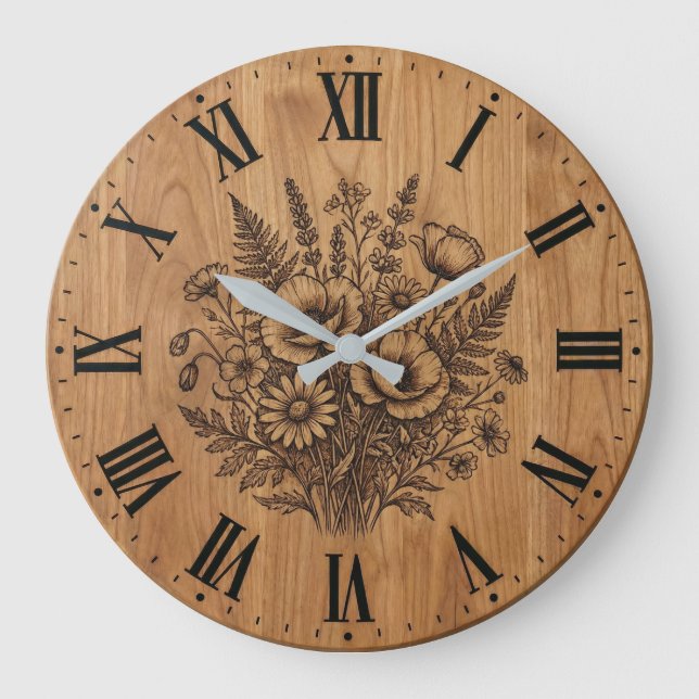 Reloj de pared de ramo de flores silvestres rústic (Anverso)