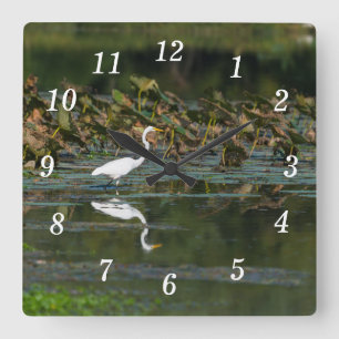 Reloj de pared de reflexión Egret blanco