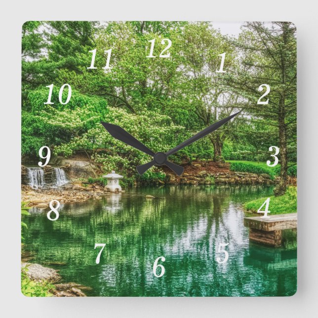 Reloj de pared de reflexión verde de primavera (Anverso)