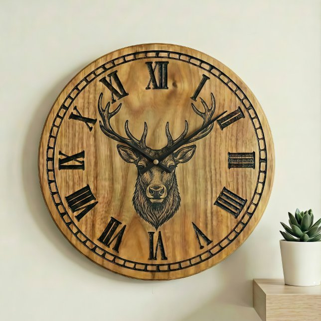 Reloj de pared de reno - Diseño de estilo de mader (Subido por el creador)