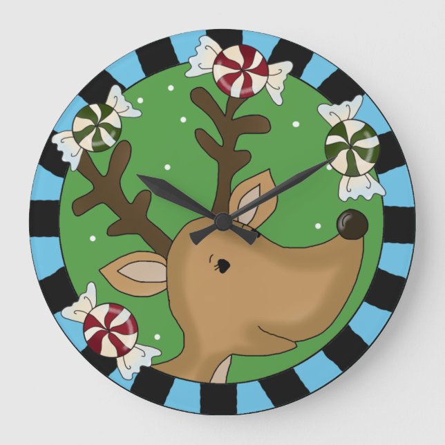 Reloj de pared de renos de vacaciones (Anverso)