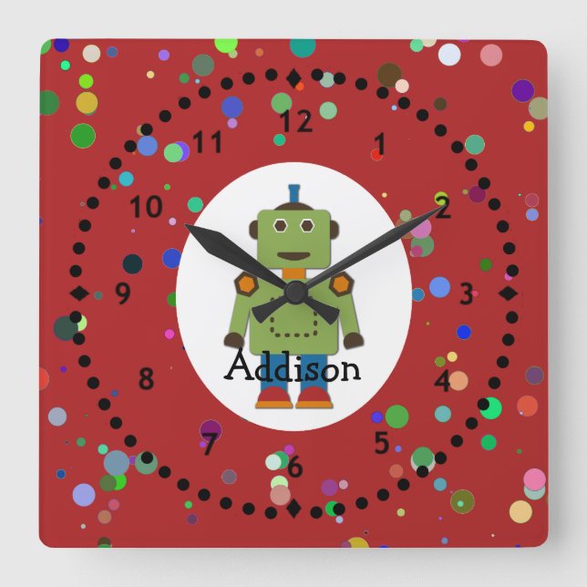 Reloj de pared de robot verde del niño (Anverso)