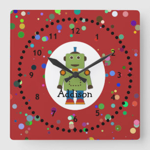 Reloj de pared de robot verde del niño