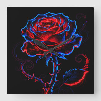 Reloj de pared de rosa de neón