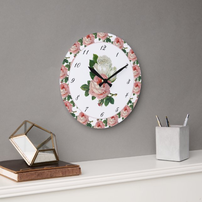 Reloj de pared de Rosa rosado de época (Oficina)