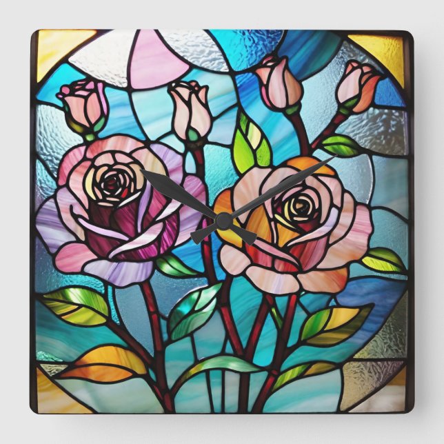 Reloj de pared de rosas, 27,3 cm cuadrado acrílico (Anverso)