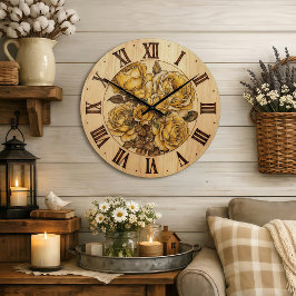 Reloj de pared de rosas amarillas 