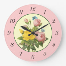 Reloj de pared de Rosas botánicos rosados