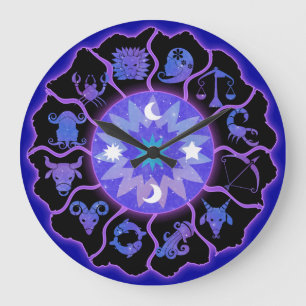Reloj de pared de rueda zodiacal en azul y negro