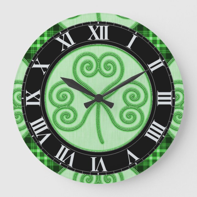 Reloj de pared de Shamrock verde y negro (Anverso)