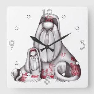 Reloj de pared de Shih Tzus del sauce rojo