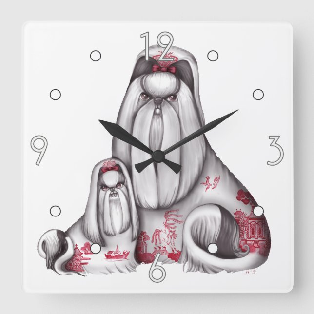 Reloj de pared de Shih Tzus rojo (Anverso)
