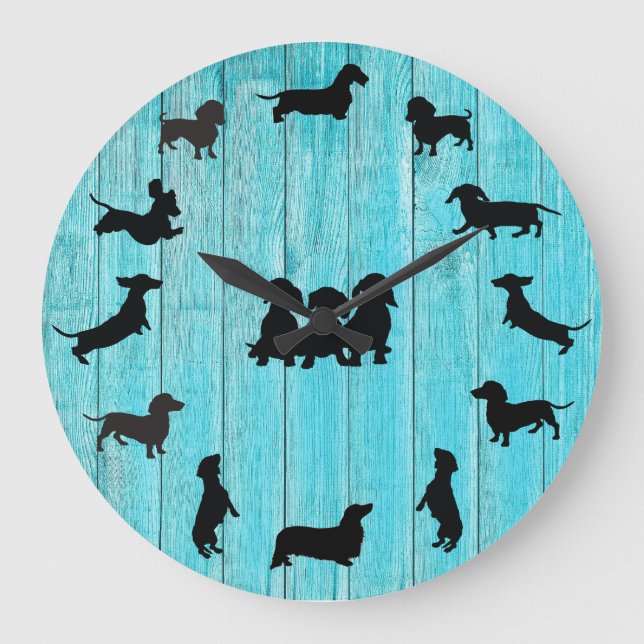 Reloj de pared de silueta Dachshund de madera turq (Anverso)