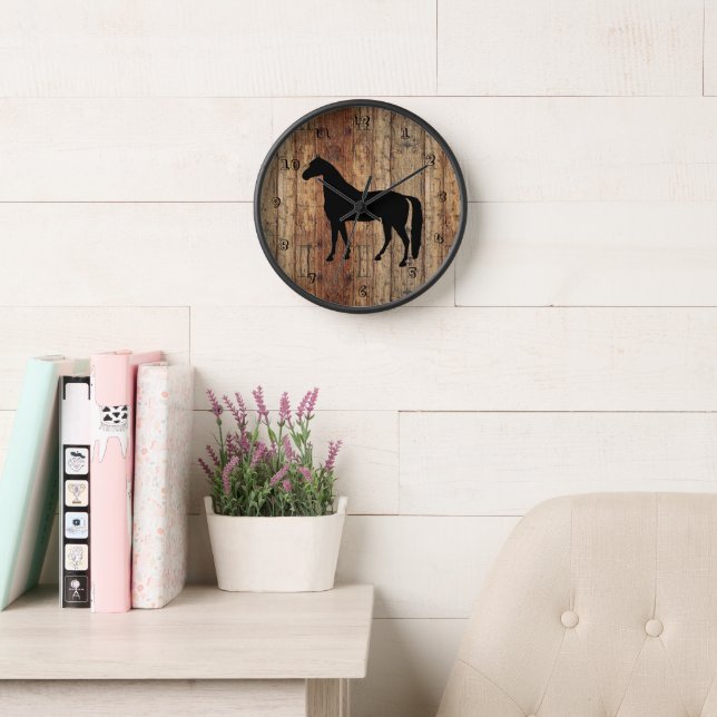 Reloj de pared de silueta de caballo tostado (Sala de lectura)