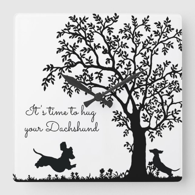 Reloj de pared de silueta de Dachshund en blanco y (Anverso)