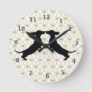 Reloj de pared de silueta de Dachshund Gold Heart