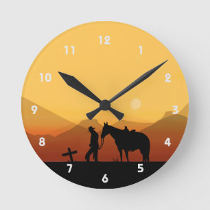 Reloj de pared de silueta de la oración de Cowboy