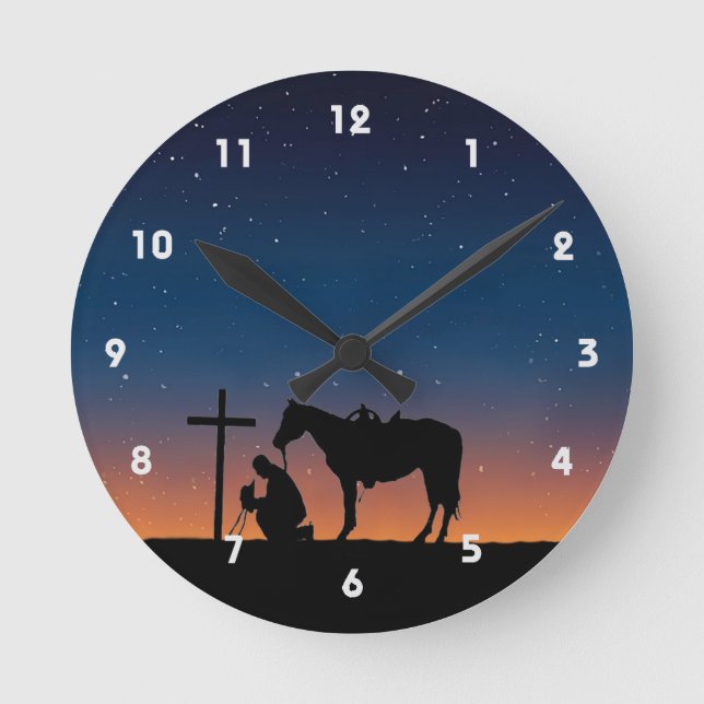 Reloj de pared de silueta de la oración de Cowboy (Anverso)