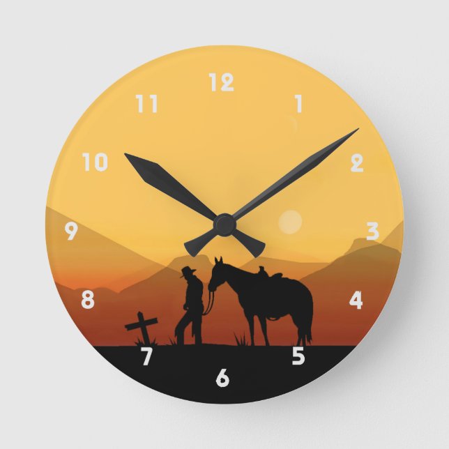 Reloj de pared de silueta de la oración de Cowboy (Anverso)