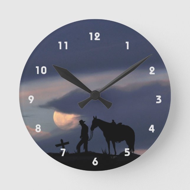 Reloj de pared de silueta de la oración de Cowboy (Anverso)