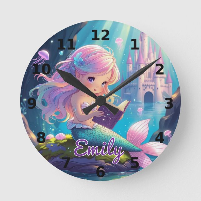 Reloj de pared de sirena linda leyendo (Anverso)