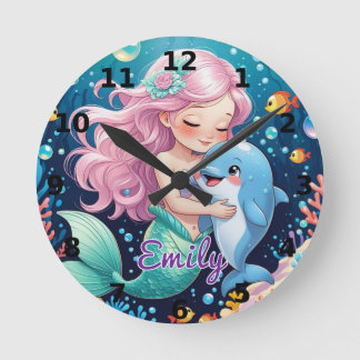 Reloj de pared de sirena y delfín - Personalizado