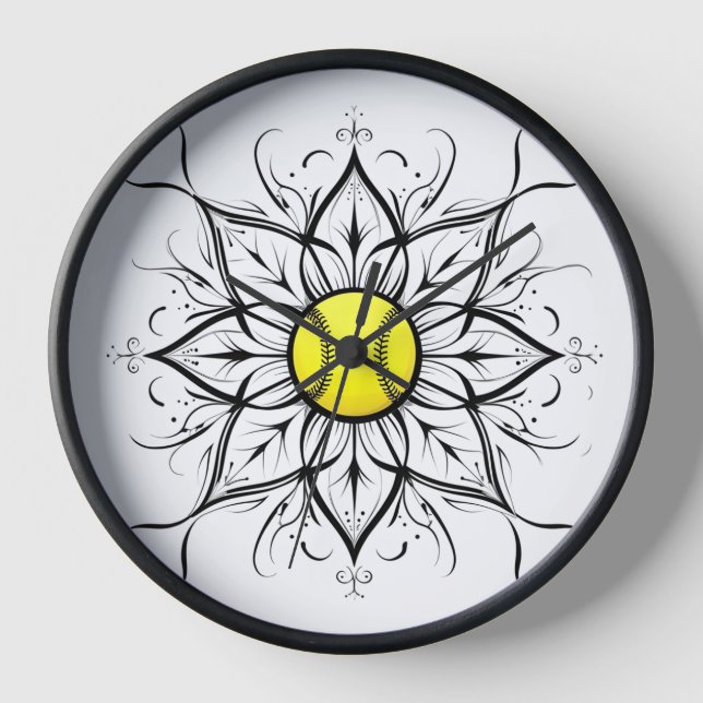 Reloj de pared de softbol de Mandala (Anverso)