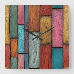 Reloj de pared de tablones de madera