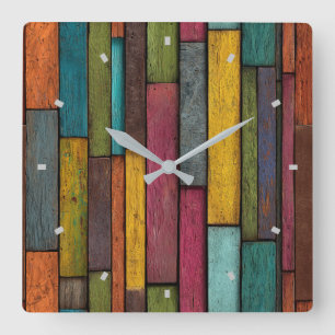 Reloj de pared de tablones de madera