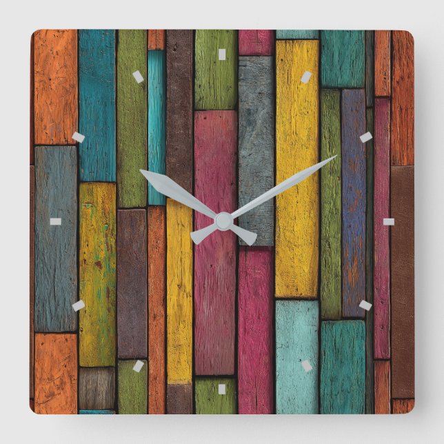 Reloj de pared de tablones de madera (Anverso)