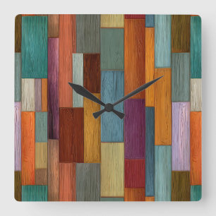Reloj de pared de tablones de madera