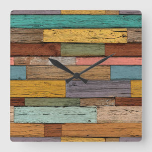 Reloj de pared de tablones de madera