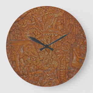 Reloj de pared de talla de madera de Bali