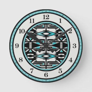 Reloj de pared de tapiz tribal turquesa
