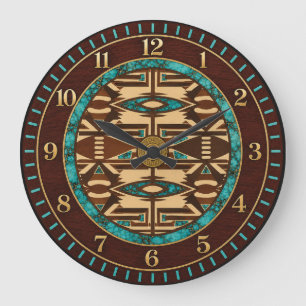Reloj de pared de tapiz tribal turquesa y marrón