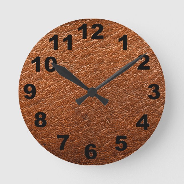 Reloj de pared de textura de cuero marrón (Anverso)