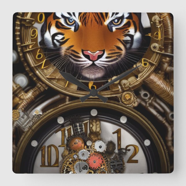 Reloj de pared de tigre Steampunk (Anverso)