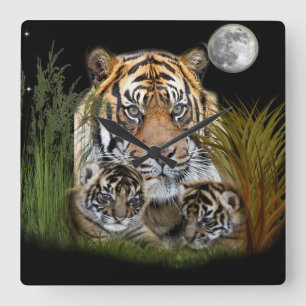 Reloj de pared de tigres y cubos