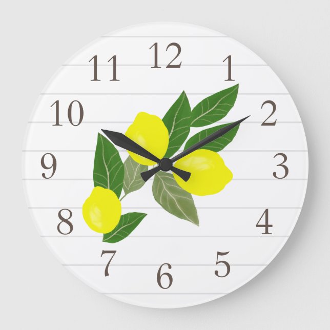 Reloj de pared de tiras de limón amarillo cítrico (Anverso)