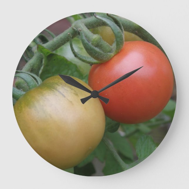 Reloj de pared de tomates naranjas y rojos (Anverso)