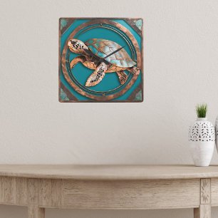 Reloj de pared de tortuga marina con marco de turq