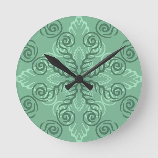 Reloj de pared de tracción de hojas verdes ornadas (Anverso)