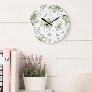 Reloj de pared de trébol de acuarela   Verde suave
