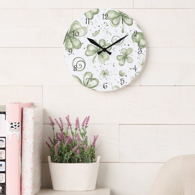 Reloj de pared de trébol de acuarela | Verde suave (Subido por el creador)