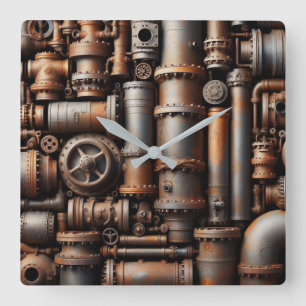 Reloj de pared de tuberías rustas