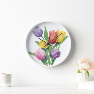 Reloj de pared de tulipanes coloridos