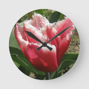 Reloj de pared de tulipanes rosado